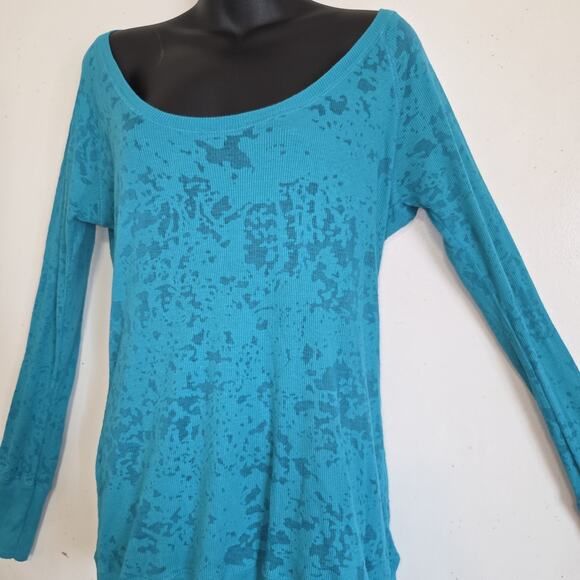 Vintage OP Ocean Pacific Burnout Top Womens XXL Turquoise Stretchy FLAWS 80s 90s - Picture 2 of 16